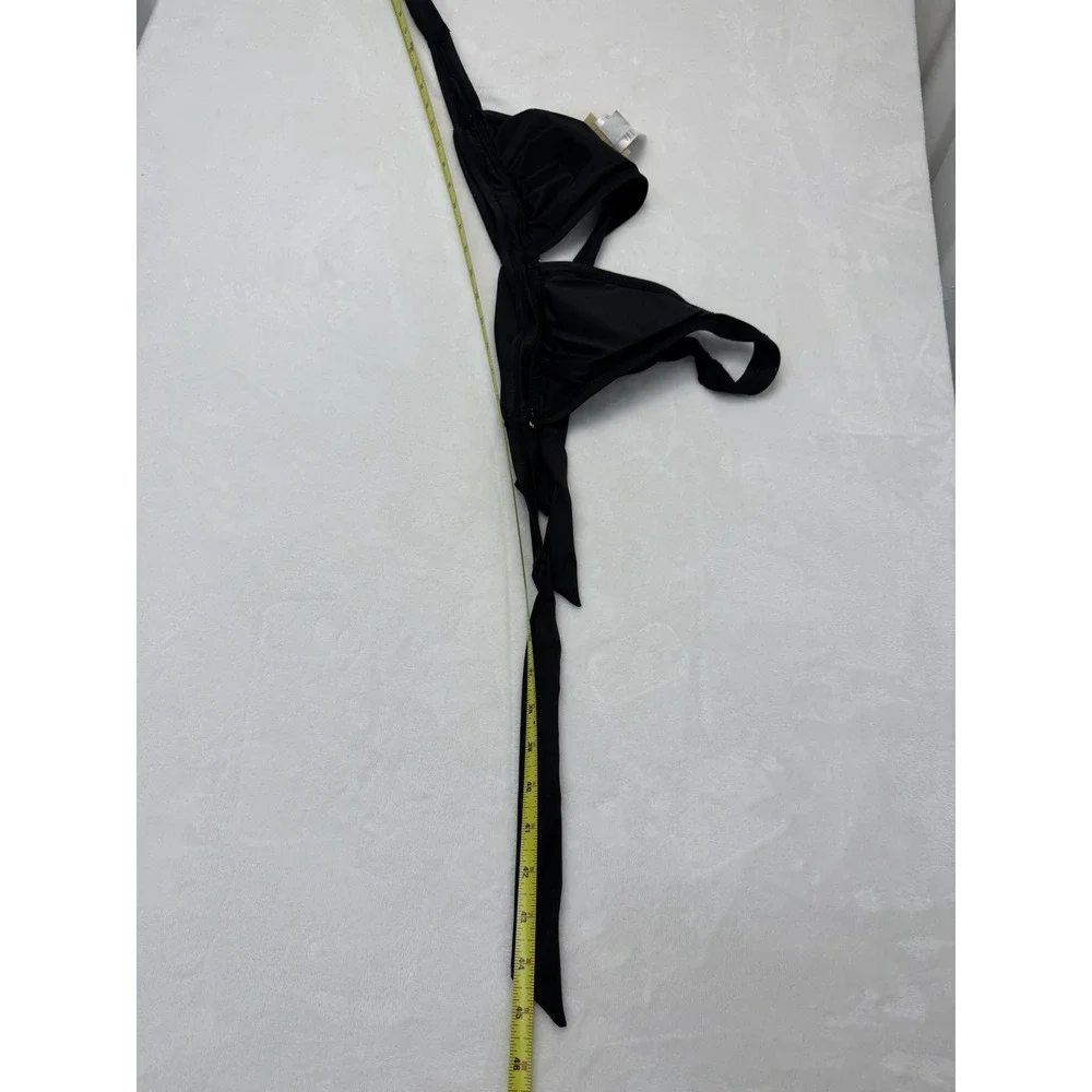Michael Kors Black Halter Bikini Top Size S Gold Logo Ring Triangle Swimwear